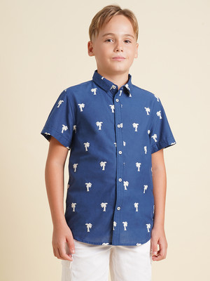 Jack & Jones Junior Boys Printed Casual Blue Shirt