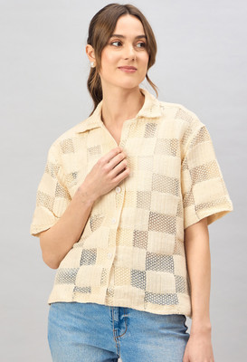 Dressberry Women Self Design Casual Beige Shirt