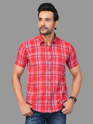 RENOUX Men Checkered Casual Pink Shirt