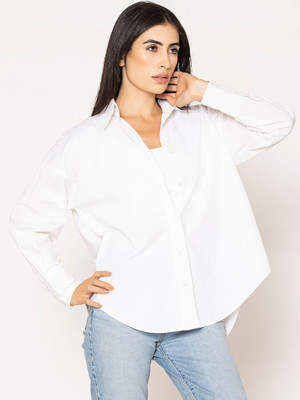 Fab Star Women Solid Casual White Shirt