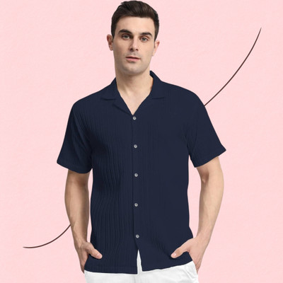 A Vebnor Men Self Design Casual Dark Blue Shirt