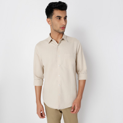 Mark & Albert Men Solid Casual Beige Shirt