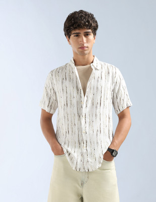 FLYING MACHINE Men Printed Casual White Shirt