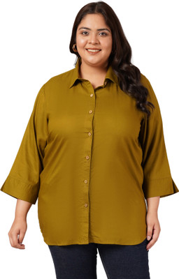 VINAAN Women Solid Casual Khaki Shirt