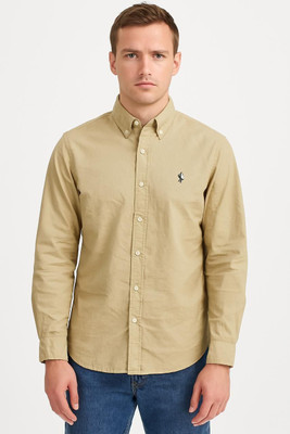 Pulseme Men Solid Formal Beige Shirt