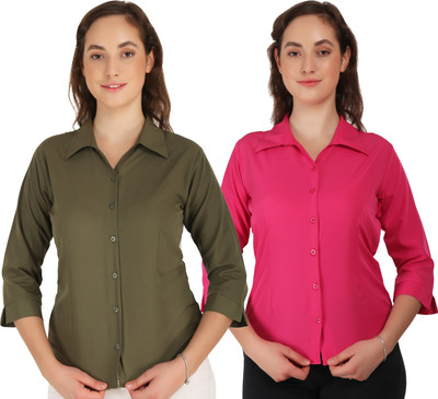 Hunoor Women Solid Formal Purple, Red Shirt(Pack of 2)