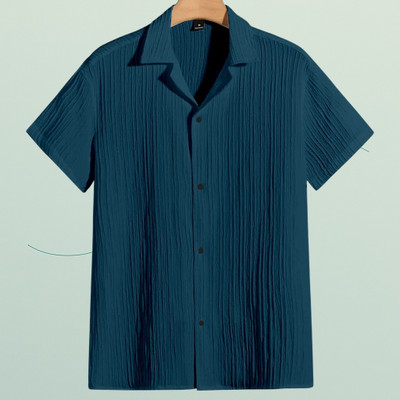 Jenil Fashion Men Self Design Casual Blue Shirt