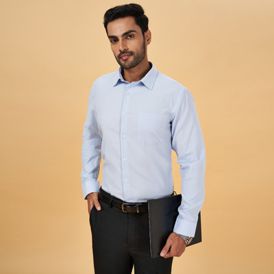 Byford by Pantaloons Men Striped Formal Light Blue, White Shirt