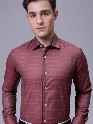 The Indian Garage Co. Men Checkered Formal Maroon Shirt