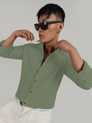 INDICLUB Men Self Design Casual Green Shirt