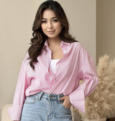 Femibazaar Women Striped Casual Pink Shirt