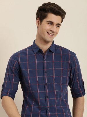 HERE&NOW Men Checkered Casual Blue Shirt