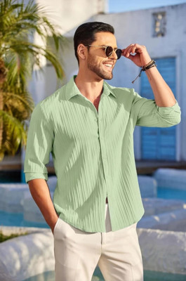 METRONAUT Men Self Design Casual Light Green Shirt