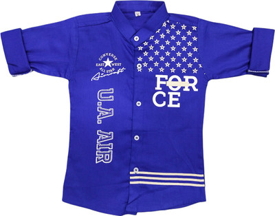 FASHION GRAB Boys Printed Casual Blue Shirt
