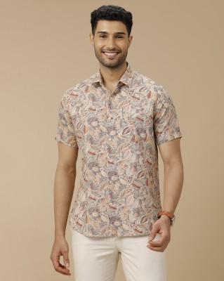 Linen Club Men Printed Casual Orange Shirt