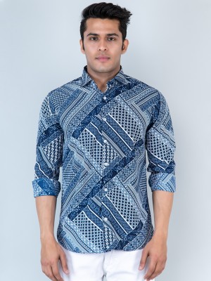 TISTABENE Men Printed Casual Blue, Dark Blue, White Shirt