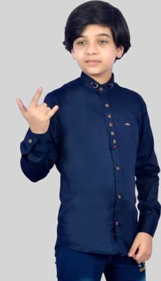 M'COT Boys Solid Casual Dark Blue Shirt