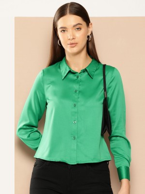 CHEMISTRY Women Solid Formal Green Shirt