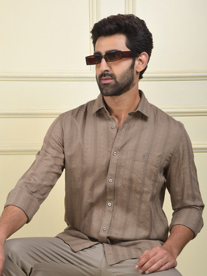 CRIMSOUNE CLUB Men Striped Casual Grey Shirt