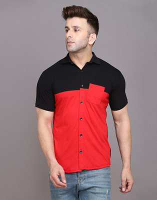 tfurnish Men Solid Casual Red, Black Shirt