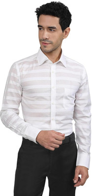 LOUIS STITCH Men Striped Formal White Shirt