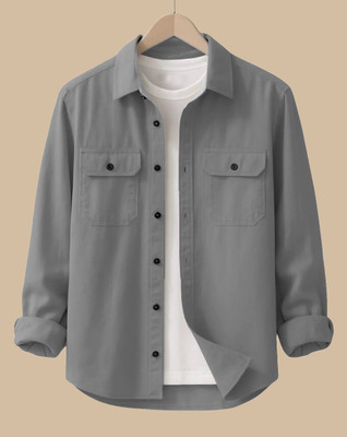 DIMMY Men Solid Casual Grey Shirt