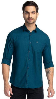 The style grove Men Solid Casual Blue Shirt