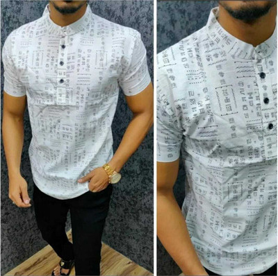 ISUEL FAB Men Printed Casual White Shirt