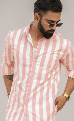 Surhi Men Striped Casual Pink Shirt