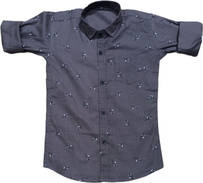 THE TINGGE Boys Printed Casual Grey Shirt