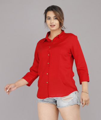 Jollity Women Solid Casual Red Shirt