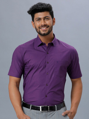 Ramraj Cotton Men Solid Formal Purple Shirt