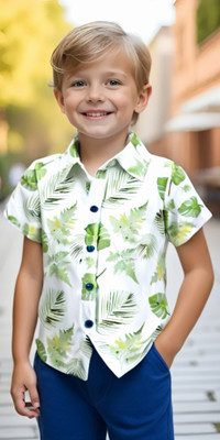 Sparrow ENTERPRISE Boys Printed Party Green, White Shirt
