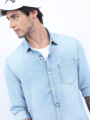 KETCH Men Solid Casual Light Blue Shirt