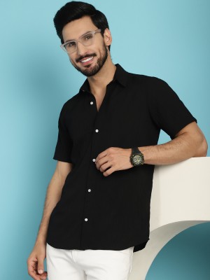 Indian Needle Men Solid Casual Black Shirt