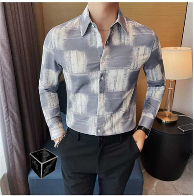 HEJAMAA CREATION Men Printed Casual Grey Shirt