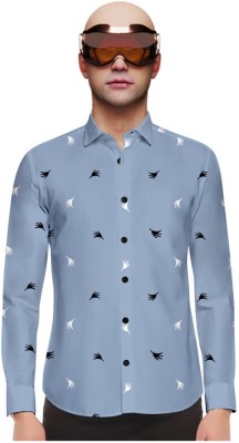 LYZOO FASHION Men Floral Print Casual Light Blue Shirt