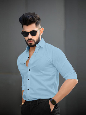 STELLALIFE Trend Men Solid Casual Light Blue Shirt