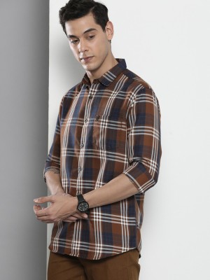 The Indian Garage Co. Men Checkered Casual Beige Shirt