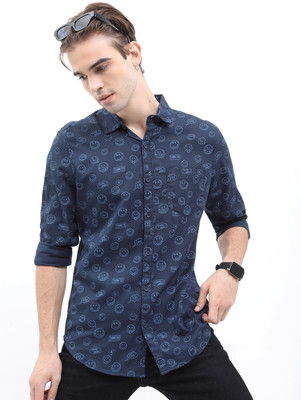 KETCH Men Printed Casual Dark Blue Shirt