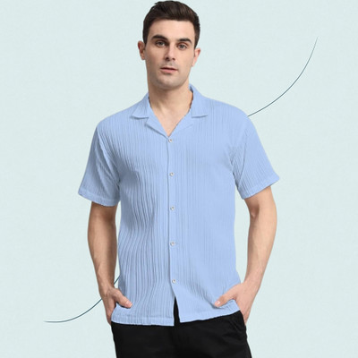 METRON Men Self Design Casual Light Blue Shirt