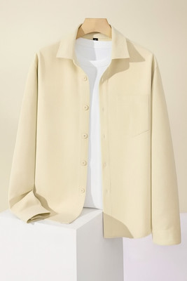 JACKBELLA Men Striped Casual Beige Shirt