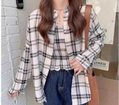 Samani Women Checkered Casual Black Shirt