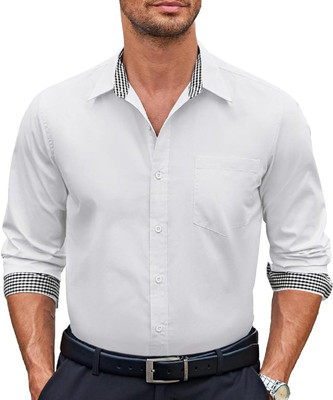Webric Men Solid Formal White Shirt