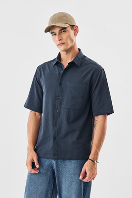 Snitch Men Self Design Casual Dark Blue Shirt