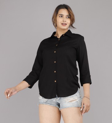 Demirner Women Solid Casual Black Shirt