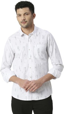 SNX Men Printed Casual White Shirt