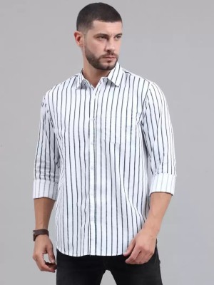 SK Fashion Men Striped Casual White Shirt