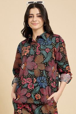 ZUMMER Women Printed Casual Black Shirt