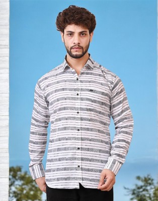 CIOFF CREATION Men Striped Casual White, Grey Shirt